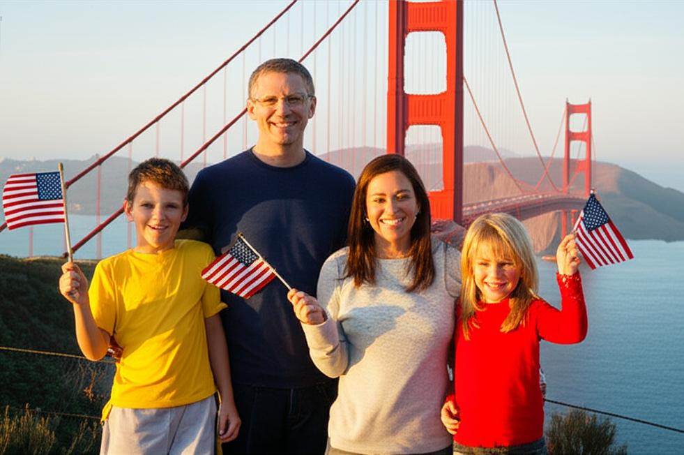 Săn Vé Máy Bay Đi Hoa Kỳ Giá Rẻ: Bí Quyết Du Lịch Tiết Kiệm! 1 Family travels happily to Golden Gate Bridge