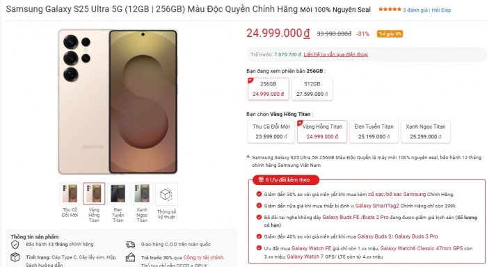 Galaxy S25 Ultra hạ giá thủng đáy, rẻ hơn iPhone 16 Pro Max tới 5 triệu, ăn đứt từ camera cho tới AI 1 Galaxy S25 Ultra hạ giá thủng đáy, rẻ hơn iPhone 16 Pro Max tới 5 triệu, ăn đứt từ camera cho tới AI galaxy s25 ultra ha gia thung day re hon iphone 16 pro max toi 5 trieu an dut tu camera cho toi ai